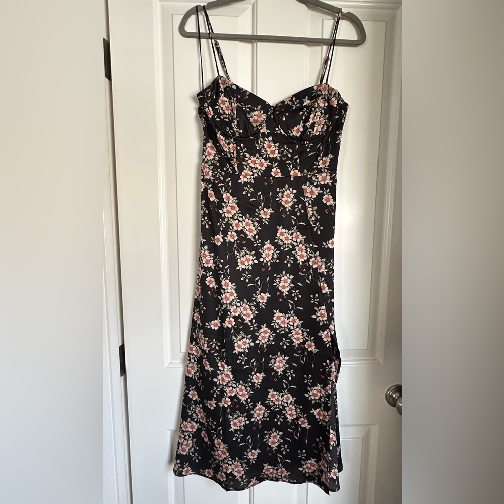 Astr Black and Pink Strapless Dress